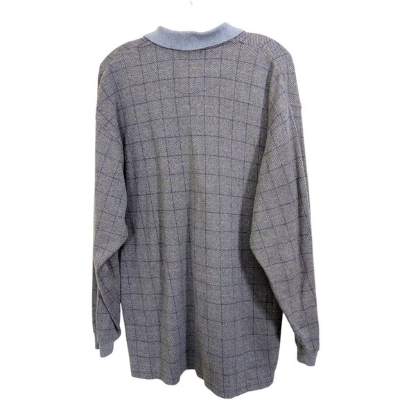 Polo Ralph Lauren Gray Windowpane Cotton Long Sleeve Preppy Mens Polo Shirt XL - Picture 3 of 5